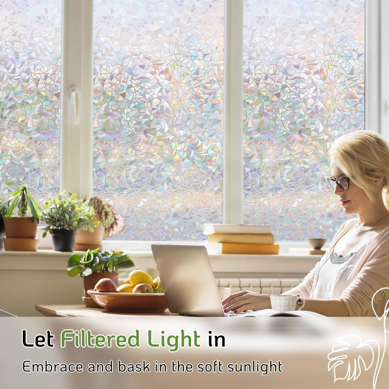 LUTE Window Privacy Film, Rainbow Window Film, 3D Decorative Stained Glass Cling, Non-Adhesive Vinyl Static Cling Removable Glass Stickers, Sun UV Blocking Decal Covering for Home, 17.5 x 78.7 inches - Image 3